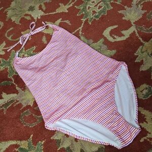 Onia Striped Red and White One Piece Swimsuit